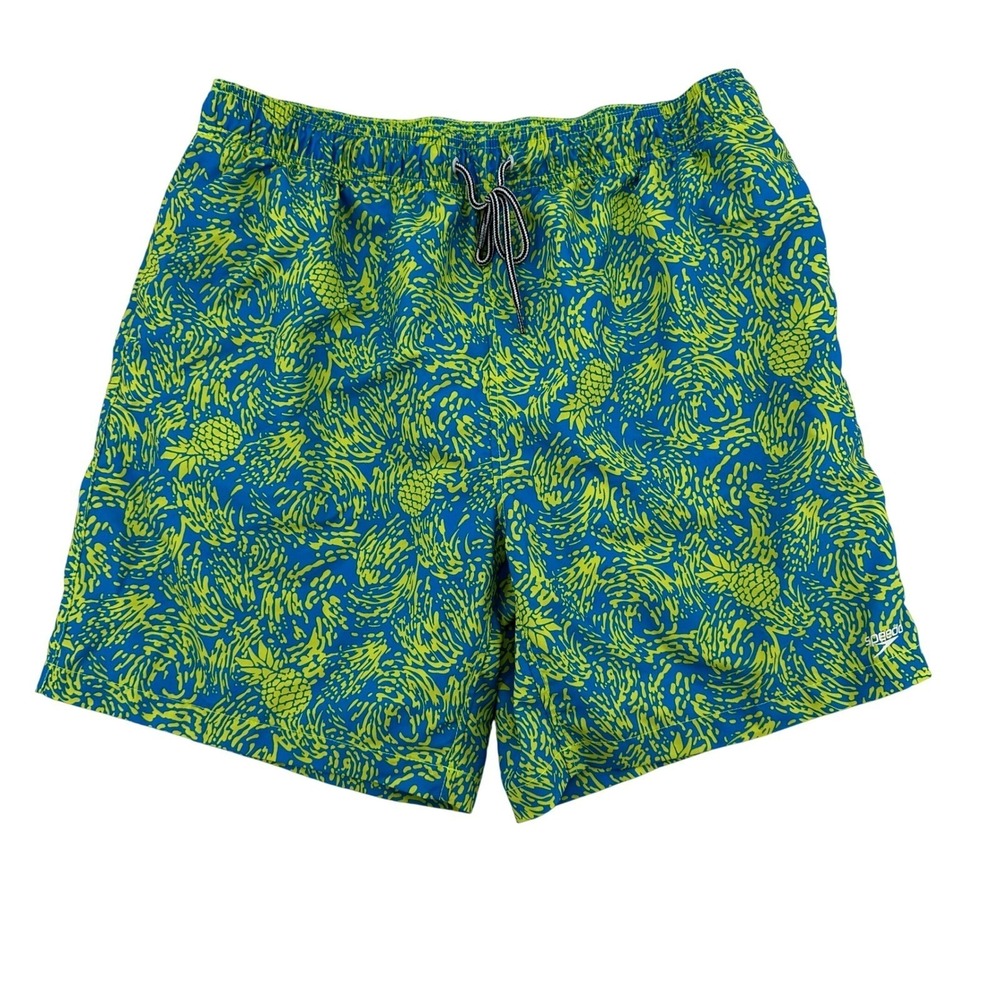 Speedo Swim Trunks Blue Lime Green Pineapple Print Board Shorts Swim Mens XXL